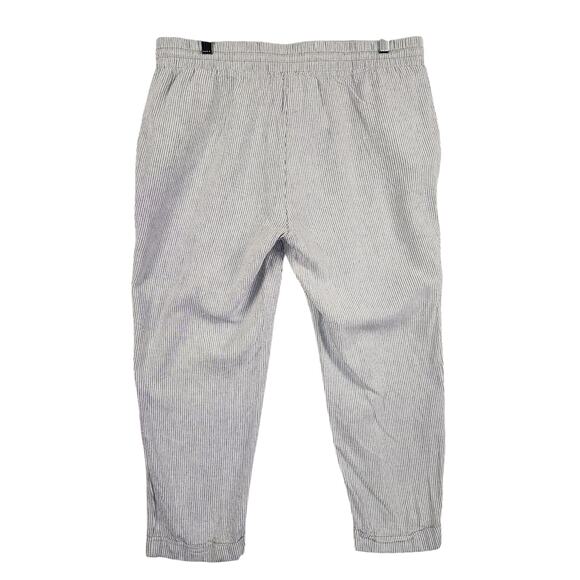 Anne Klein Cropped Linen/Cotton Pants Women L Gray/White Micro Stripe Pockets - Picture 2 of 14